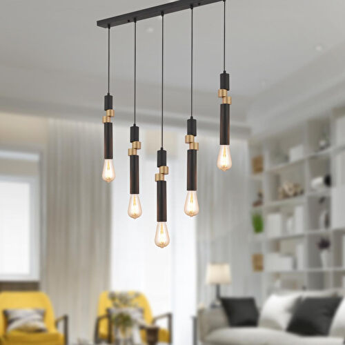 Apliqa Barnaby 5'li Sıralı Siyah Eskitme Sarkıt Modern Genç Odası Mutfak Salon Sarkıt Avize