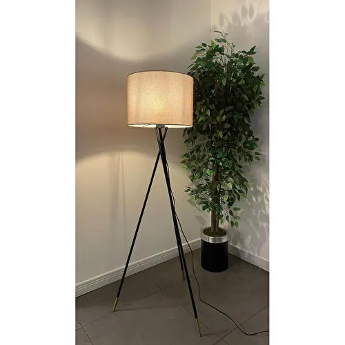 Apliqa Papel Eskitme Şapkalı Siyah Tripot Ayaklı Dekoratif Salon Lambader