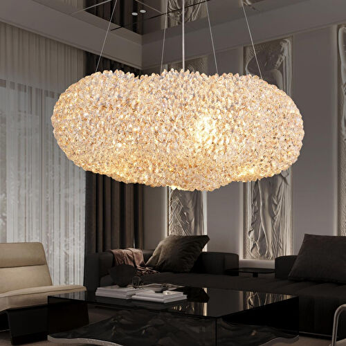 Apliqa Pansy 50 Lik Bulut Gold Kaplamalı Modern Tasarım Salon Kristal Sarkıt Avize