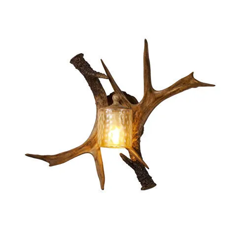Apliqa Zoye Ahşap Geyik Boynuzu Desenli Modern Kafe Restoran. Salon Aplik