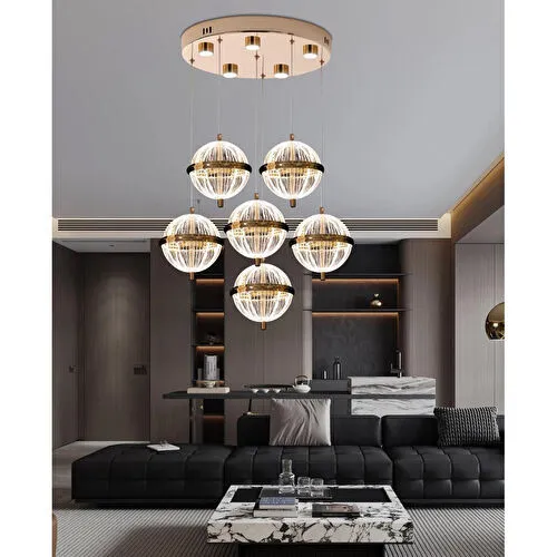 Apliqa Barkın 6'lı 40 Watt Yuvarlak Gold Ledli Modern Salon Avize