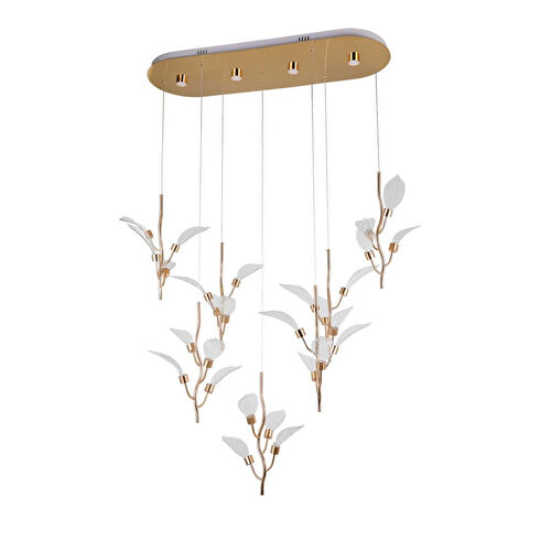 Apliqa Liria 7'li Gold Yaprak Desenli Sarkıt Led Avize Apliqa Liria 7'li Gold Yaprak Desenli Sarkıt Led Avize
