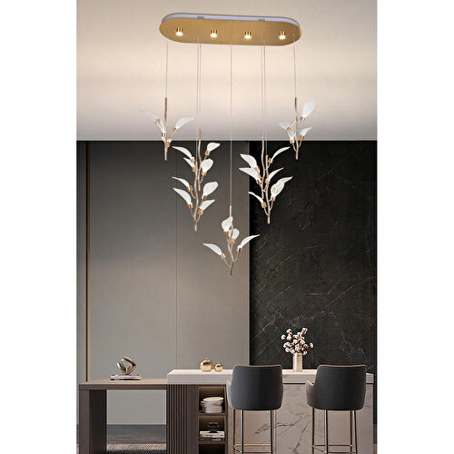 Apliqa Liria 7'li Gold Yaprak Desenli Sarkıt Led Avize