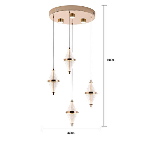 Apliqa Harold 4'lü 24 Watt Yuvarlak Gold Ledli Modern Salon Avize
