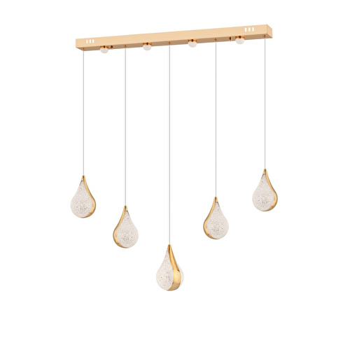 Apliqa Biana 5'li Sıralı Gold Damla Başlıklı Modern Salon Led Avize