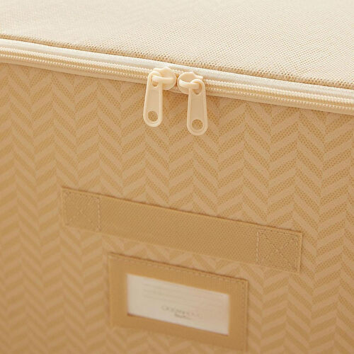 Ocean Home Textile Bej Balıksırtı Destekli Kutu Hurç 48 X 40 X 30 Cm