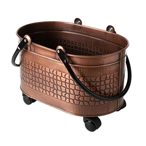 Mudo Home Vintage Tekerlekli̇ Bakir Odun Kovasi 48 Cm