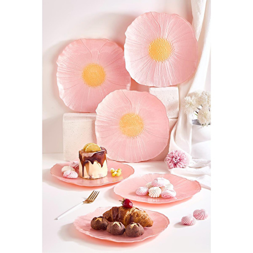 Lora Bianca Alba 28 Cm 6'lı Pembe Çiçek Desen Servis Sunum Tabağı Seti