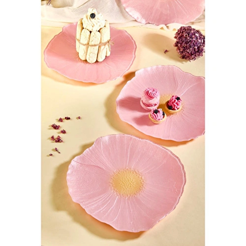 Lora Bianca Alba 28 Cm 6'lı Pembe Çiçek Desen Servis Sunum Tabağı Seti