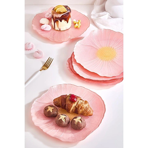 Lora Bianca Alba 28 Cm 6'lı Pembe Çiçek Desen Servis Sunum Tabağı Seti