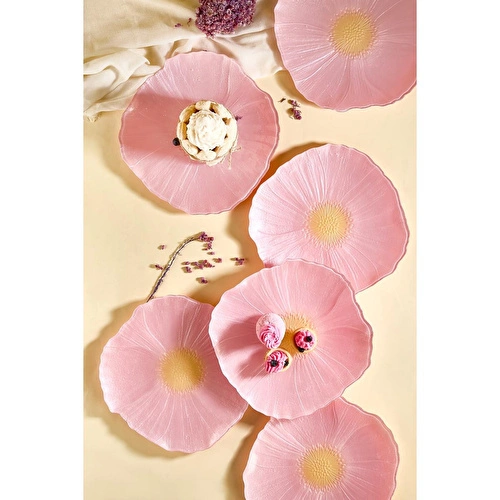 Lora Bianca Alba 28 Cm 6'lı Pembe Çiçek Desen Servis Sunum Tabağı Seti