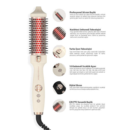 Premier Phc 2411 Nova Kızılötesi İyonik Termal Saç Şekillendirici Fırça Krem Renk