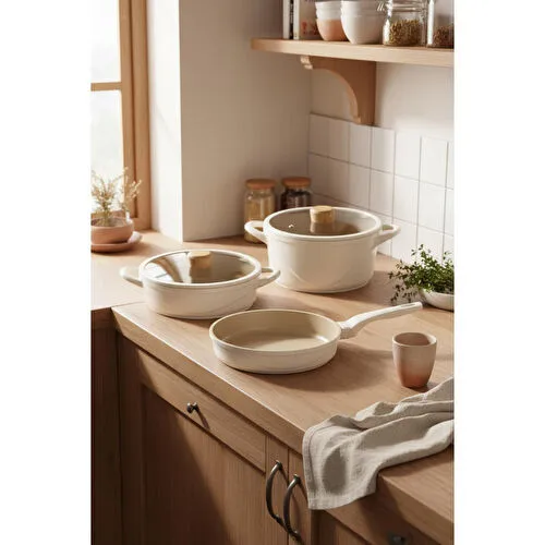 Bernardo Arista 5 Parça Seramik Döküm Tencere Seti Fildişi