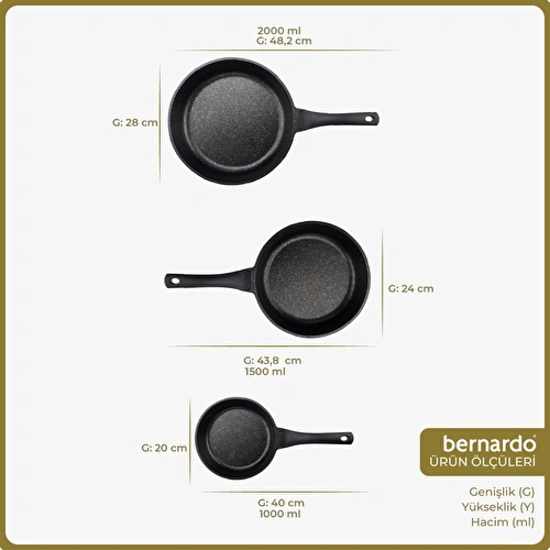 Bernardo Olimpos 3'lü Tava Seti 20 24 28 Cm