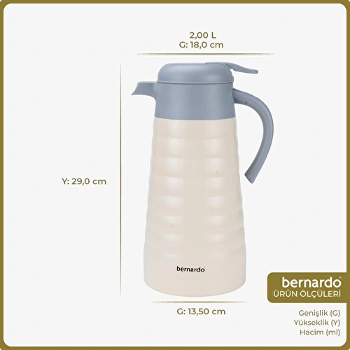 Bernardo Nora 2 Litre Çelik Termos Krem