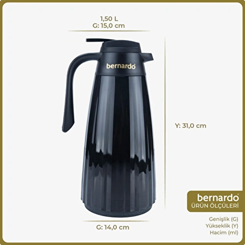 Bernardo Velana Cam Termos Siyah 1.5 Litre