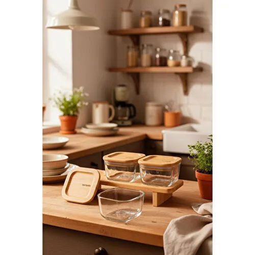 Bernardo Lunaya 3'lü Bambu Standlı Kahvaltılık Orta