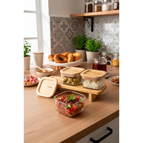 Bernardo Lunaya 3'lü Bambu Standlı Kahvaltılık Orta