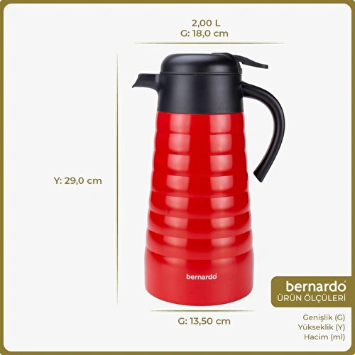 Bernardo Nora 2 Litre Çelik Termos Kırmızı
