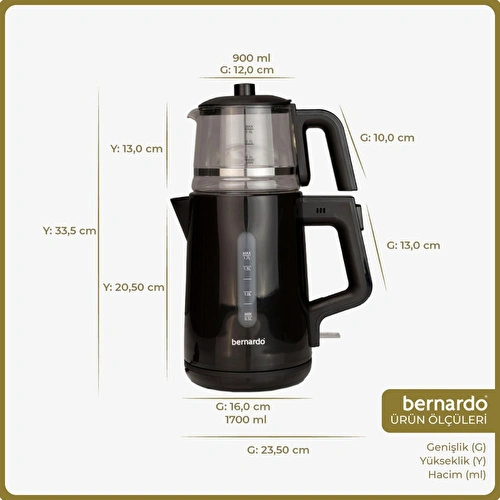 Bernardo Venedik Cam Demlikli Çay Makinesi Siyah Bernardo Venedik Cam Demlikli Çay Makinesi Siyah