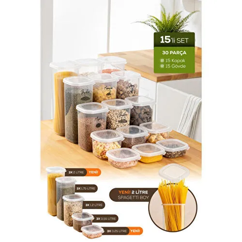 Vienev Etiketli 15'li Set Bakliyat Saklama Kabı Beyaz