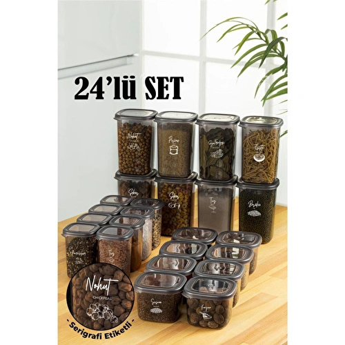 Vienev Beyaz Serigrafi Etiketli 24lü Peggy Kare Erzak Ve Baharat Full Set 8x(1,2, 0,55, 0,45) Ant