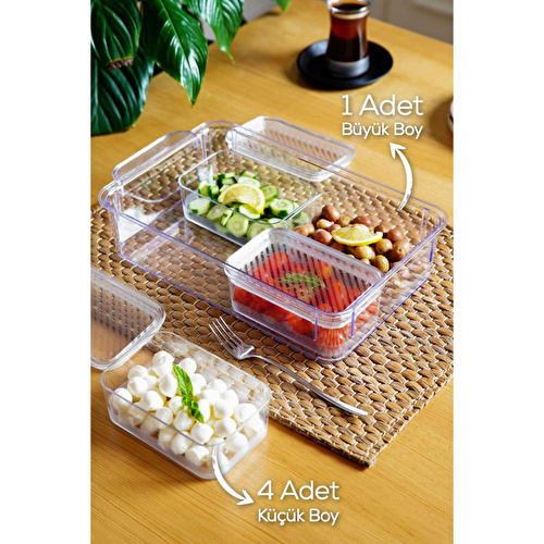 Vienev 5 Bölmeli Çok Amaçlı Kapaklı Şeffaf Saklama Kabı Seti