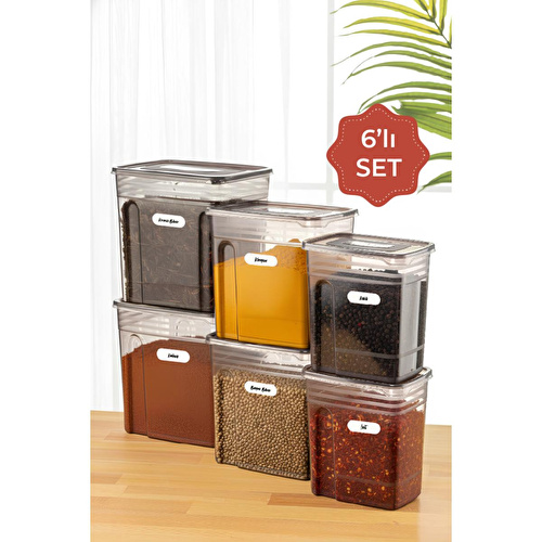 Vienev 6'lı Baharat Etiketli Strip Mega Boy Erzak Saklama Kabı 2x(5,5 3,5 2 Litre) Antrasit