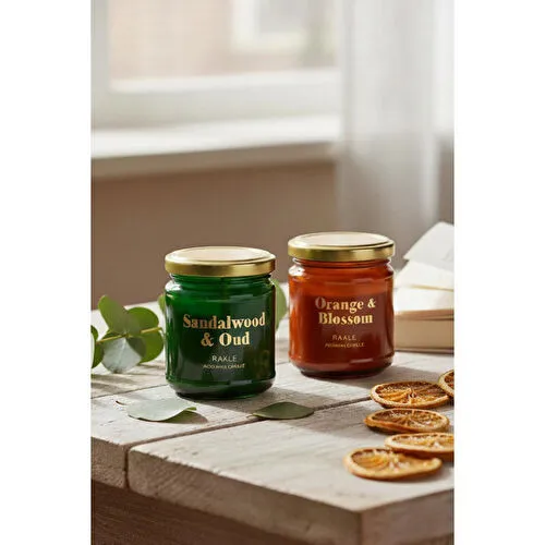 Rakle Glam Altın 4'lü Kavanoz Mum Seti Yeşil - Turuncu 110 Gr