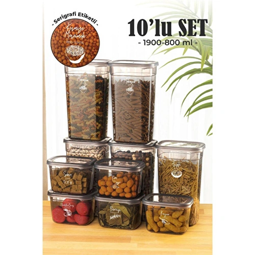 Vienev 10'lu Peggy Dikdörtgen Saklama Kutusu Seti 5x(1,9 0,8 Li̇tre) Serigrafi Etiketli