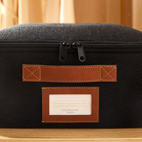 Ocean Home Textile 3'lü Siyah Renk Jüt Destekli Kutu Hurç Set 31 X 38 X 12 Cm