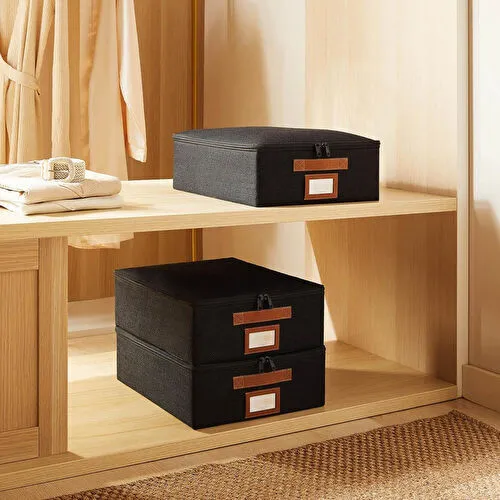 Ocean Home Textile 3'lü Siyah Renk Jüt Destekli Kutu Hurç Set 31 X 38 X 12 Cm