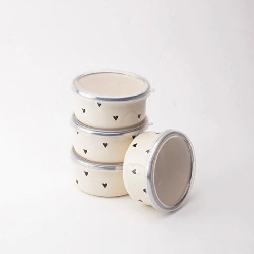 Emaylab Black Cupid Emaye 4’lü Kapaklı Çerezlik, Kahvaltılık, Reçellik, Zeytinlik, Sunumluk Seti 8cm 200 Ml