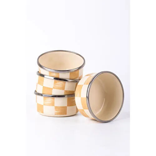 Emaylab Beige Emaye 4’lü Kase Çerezlik, Kahvaltılık, Reçellik, Zeytinlik, Sunumluk Seti 8cm 200 Ml