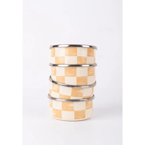 Emaylab Beige Emaye 4’lü Kase Çerezlik, Kahvaltılık, Reçellik, Zeytinlik, Sunumluk Seti 8cm 200 Ml