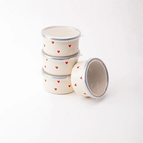 Emaylab Cupid Emaye 4’lü Kapaklı Çerezlik, Kahvaltılık, Reçellik, Zeytinlik, Sunumluk Seti 8cm 200 Ml