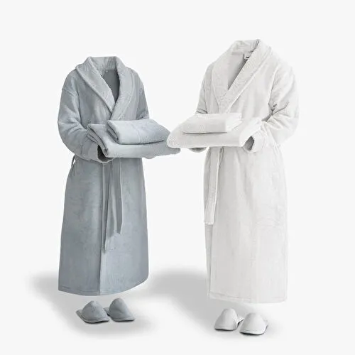 Green Black Fiorina Aile Bornoz Seti 10 Parça %100 Pamuk Jakarlı Mint-krem