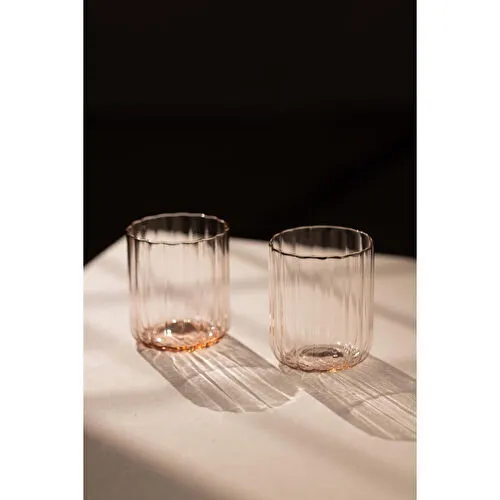 Rakle Flower El Yapımı Kendinden Renkli 2'li Su Bardağı Seti Pembe 450 Cc