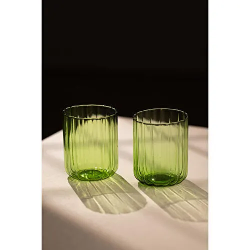 Rakle Flower El Yapımı Kendinden Renkli 2'li Su Bardağı Seti Yeşil 450 Cc