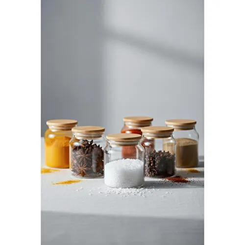 Rakle Pure Bambu Kapaklı 6'lı Cam Kavanoz Seti 290 Cc