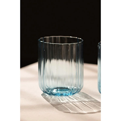 Rakle Flower El Yapımı Kendinden Renkli 2'li Su Bardağı Seti Mavi 450 Cc