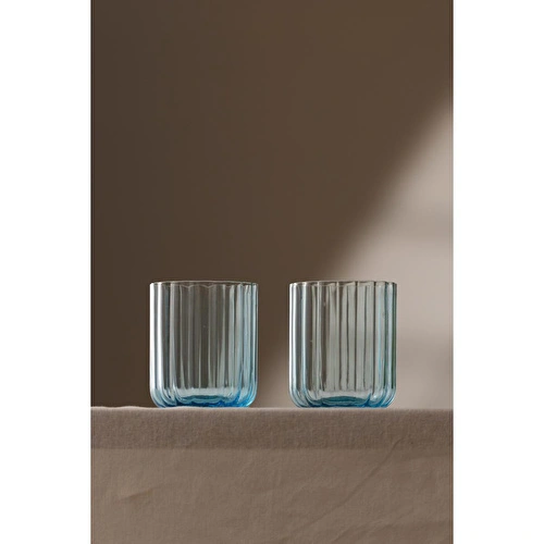 Rakle Flower El Yapımı Kendinden Renkli 2'li Su Bardağı Seti Mavi 450 Cc