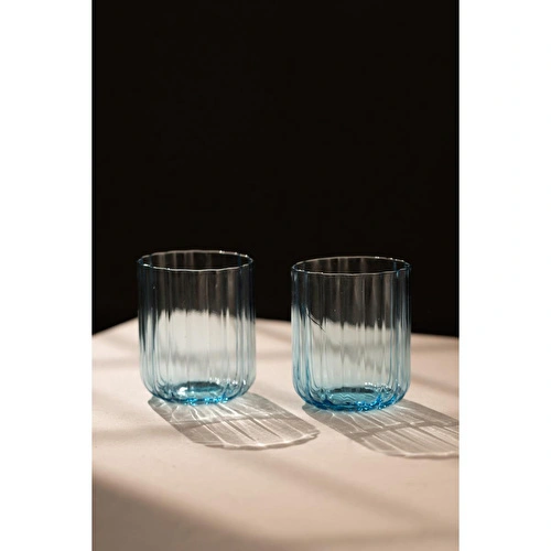 Rakle Flower El Yapımı Kendinden Renkli 2'li Su Bardağı Seti Mavi 450 Cc