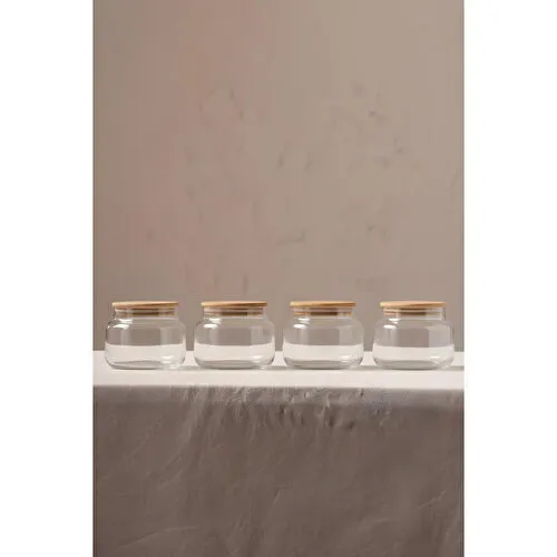 Rakle Basic Bambu Kapaklı 4'lü Cam Kavanoz Seti 350 Cc