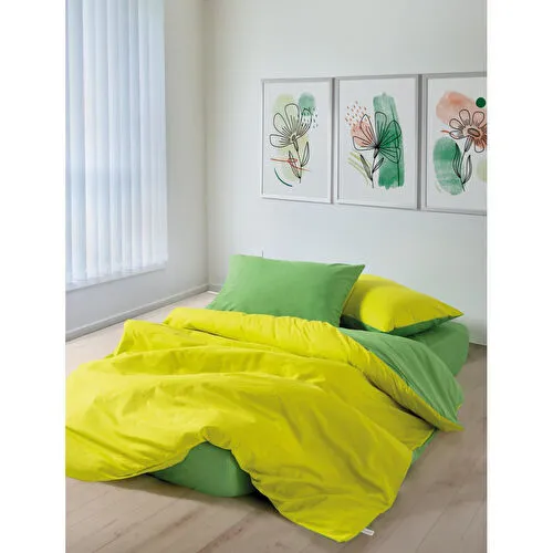 Cozy Home popping Colors Tek Kişilik Lastikli Çarşaflı Nevresim Takımı Sage Sarı-yeşil
