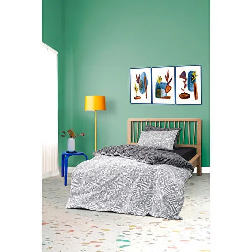 Cozy Home mono Tek Kişilik Lastikli Çarşaflı Nevresim Takımı Maze Siyah