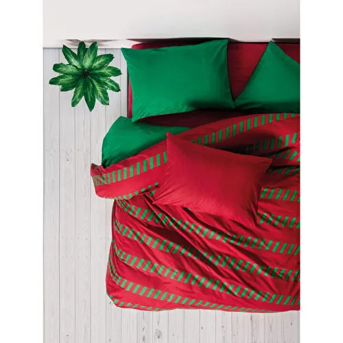 Cozy Home Festive Çift Kişilik Lastikli Çarşaflı Nevresim Takımı Holly Yeşil
