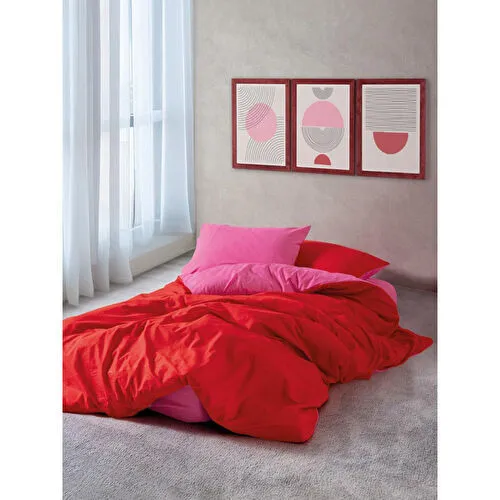 Cozy Home popping Colors Tek Kişilik Lastikli Çarşaflı Nevresim Takımı Sage Kırmızı-fuşya