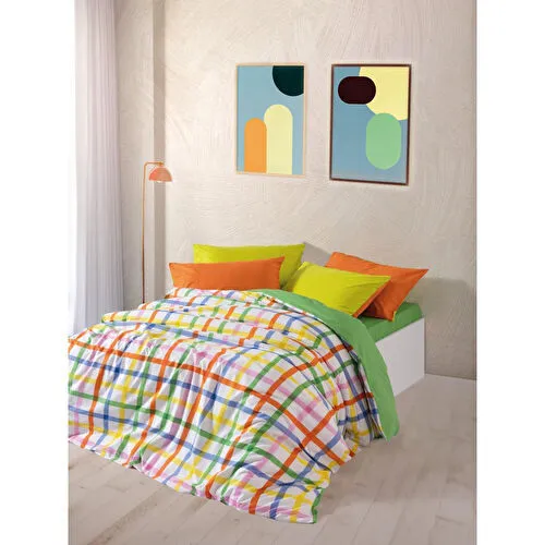 Cozy Home Popping Colors Çift Kişilik Lastikli Çarşaflı Nevresim Takımı Hype Yeşil
