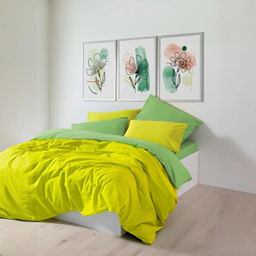 Cozy Home Popping Colors Çift Kişilik Lastikli Çarşaflı Nevresim Takımı Sage Sarı-yeşil
